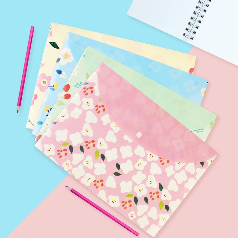 Tongcloud 10 pcs Style Floral Printed A4 Paper Document File Folder Poly Envelopes Document Organizer Booklet File Paper Folders with Snap Button 4 Color (4 Color, A4) - Image 5